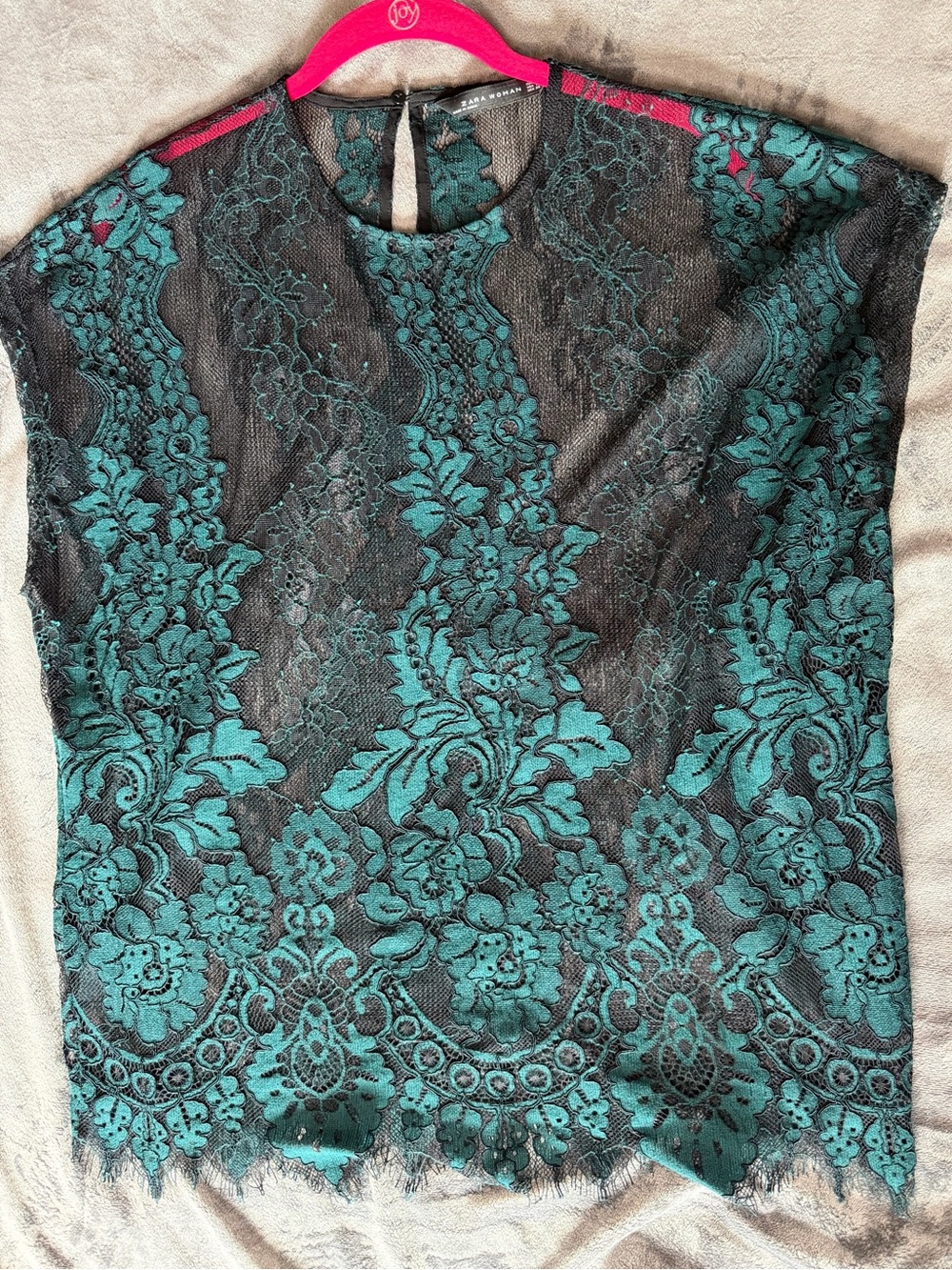 Zara Lace Overlay Teal Green Women's Top Size M